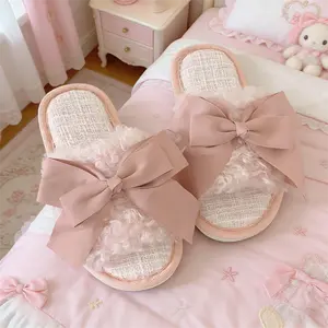 Women's Plaid Faux Fur Bow - Decorated Slippers | Cozy Warm Home Slides