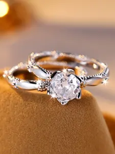 Exquisite Flower Ring Set - Fashion Retro Engagement Rings for Women & Girls, Synthetic Zirconia Inlay Stackable Rings, Perfect for Weddings & Daily Wear Valentine's Day Gift Stacking Ring Set