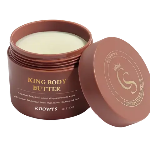 ROOWPS King Body Butter Men's Cologne - Warm Sensual Organic Scented Adult Body Care, Daily Hydrating Moisturizer with Shea-Jojoba Blend, Pink Pepper, Leather, Sea Salt Water, for Sensitive Skin, Limited Edition Gift