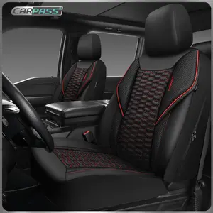 CAR PASS PU Leather Foam Mesh Waterproof Car Seat Covers for 2/5 Seats, Universal Car Seat Protectors, Suitable for Most Auto Truck Van SUV, Airbag Compatible, Protects Against Spills & Scratches, Car Accessories, Black&Red Front & Rear Covers