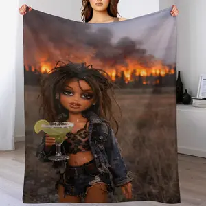 Bratz Doll Margarita Wildfire Meme Blanket, Y2K Aesthetic Funny Gift for Friends, Soft Flannel Fleece Throw Blanket, Cozy Plush Bed Blanket For All Season Home Travel Camping