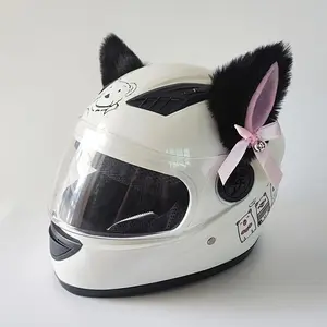 4PCS Motorcycle helmet accessories-plush fluffy cat ears with bow, available in pink and other colors to choose from in black, the ears are removable, suitable for men and women