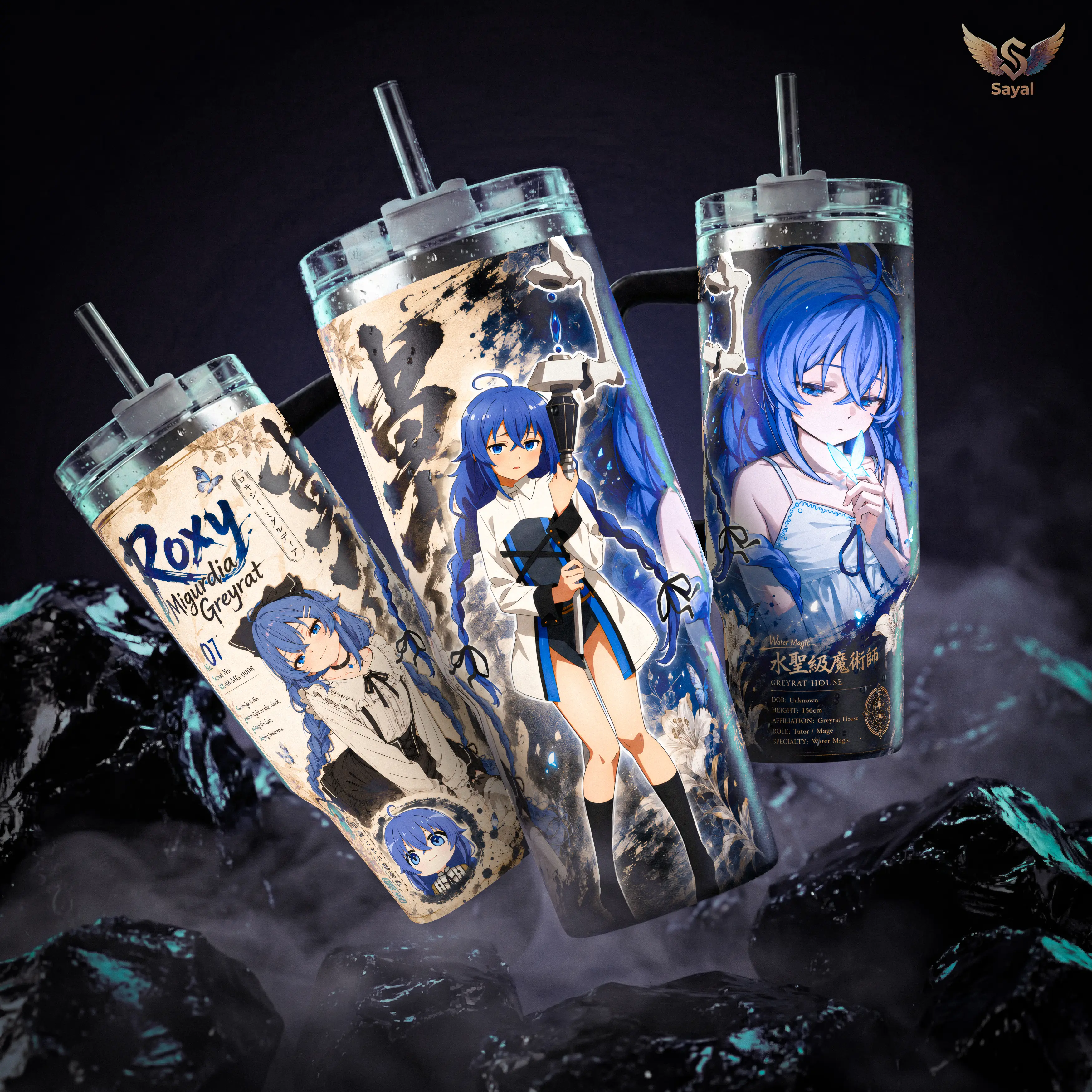 Roxy Migurdia Mushoku Tensei 40 20 oz Insulated Tumbler Stainless Steel Handle Straw Keeps Drinks Hot Cold Anime Mage Waifu Gift For Fans Travel Mug Vacuum Sealed Leak Proof Cup Otaku Merch