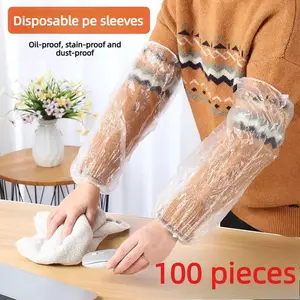 100pcs Disposable Arm Sleeves Waterproof Oil-resistant Clear Plastic Long Style Anti-dirty Home Use Protective Covers for Household Tasks