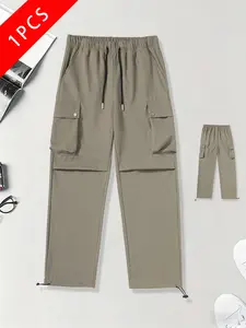 Men’s summer cargo-style casual athletic pants, loose straight fit, quick-drying and lightweight, suitable for everyday wear and outdoor activities such as hiking.