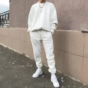Solid Color Loose Trendy Round Neck Autumn Winter Sweater Suit Men