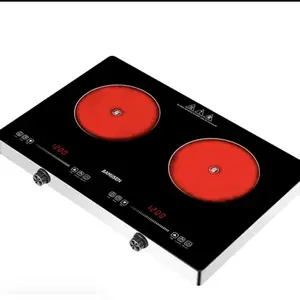 Bamusen Portable Electronic Induction Cooktop - 1500W Dual Burners with Knob & Touch Controls, 9-Level Temp Adjustment, Child Safety Lock, Timer, Display, Suitable for Casserole, Stainless Steel, Copper & Aluminum Cookware, Kitchen Appliance