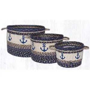 212 MAIN Small Hand-Stenciled Natural Jute Braided Organizer Basket - 9x7 in, Anchor Craft-Spun Utility Basket for Kitchen, Tea & Coffeeware Storage