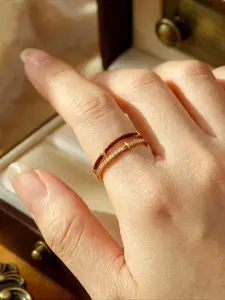 Double Layer Open Ring, Elegant Cut Out Design, Adjustable Star Couple Rings, All Seasons Fashion Jewelry, Plain Pattern, Copper Chain Material