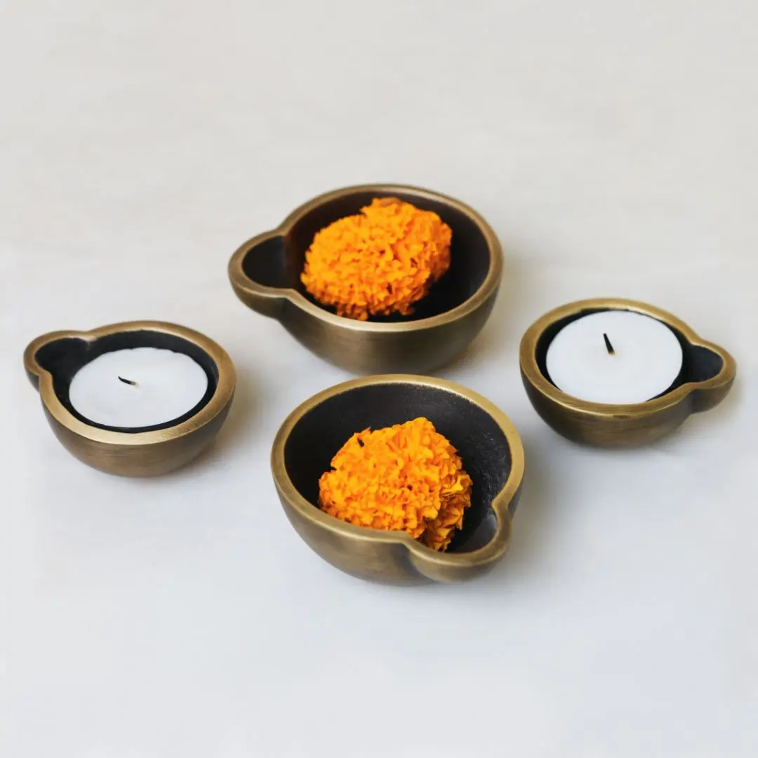 Diya Burnished Brass Tealight Holder - [Small/Large]