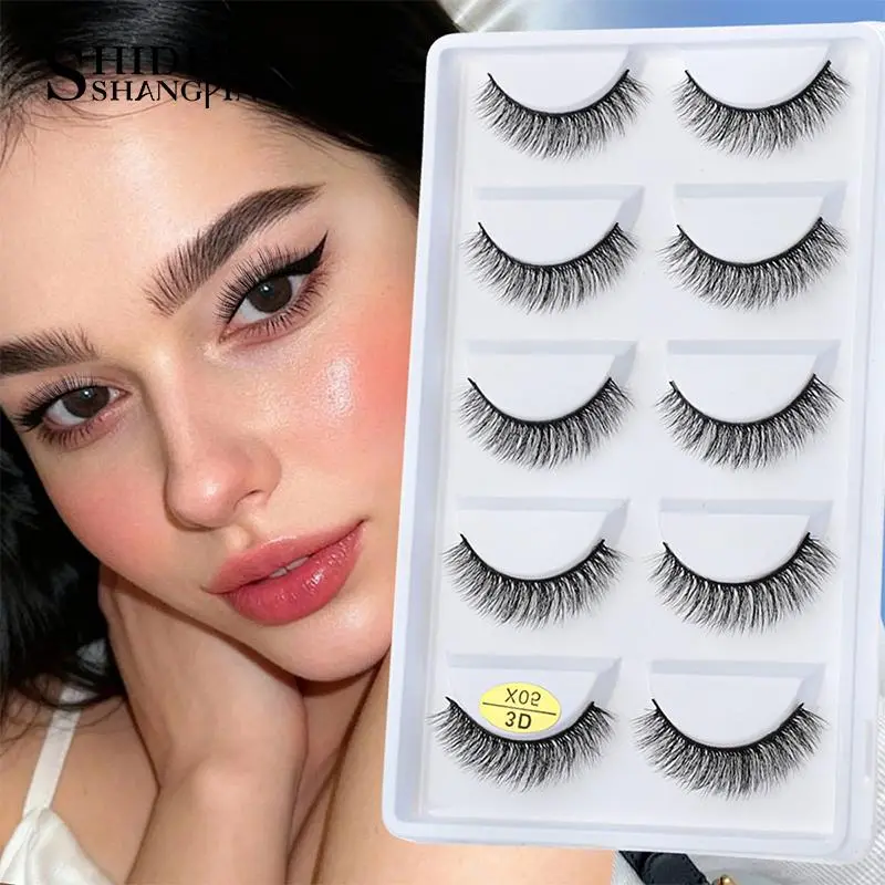 3D Faux Mink Lashes X05 Fluffy Wispy False Eyelashes 5Pairs Reusable Soft Volume Eyelashes Natural Look for Daily & Party Makeup