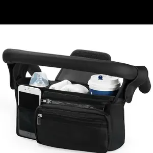 Universal Stroller/Walker Organizer with Insulated Cup Holder, Detachable Phone Bag & Shoulder Strap, 9"L x 4.3"W x 6.7"H, Adjustable Velcro Fit