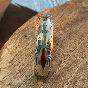 Vintage Turquoise Coral Navajo Peyote Bird Cuff Bracelet