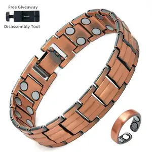 Copper Bracelet & Ring Set for Men, Magnetic Jewelry with 3800 Gauss Effective Magnets, with Adjustment Tool, Elegant Minimalist Adjustable Band, Valentine’s Day Gift，Father's Day Gift