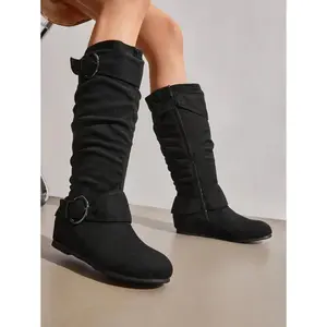 Women's Knee High Low Hidden Wedge Boots