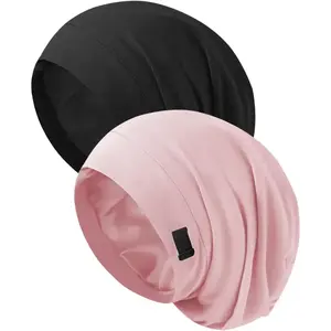 2pcs Silk Sleep Cap for Natural Hair & Curls, Soft Satin Sleeping Hat, Heatless Styling Tool, Fashionable Unisex Headwear, Silk Bonnet Unisex Baggy Hat