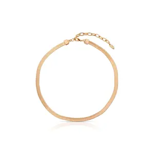 Ettika Brooklyn Flat Herringbone Chain Necklace 18k Gold Plated 15.5 Inches with 3 Inches Extender Adjustable Lobster Clasp Closure Fashion Accessory