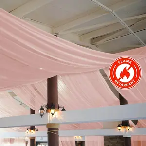 5ftx32ft Dusty Rose Chiffon Curtain Panel, Durable Flame Resistant Backdrop Ceiling Drapery With Rod Pocket
