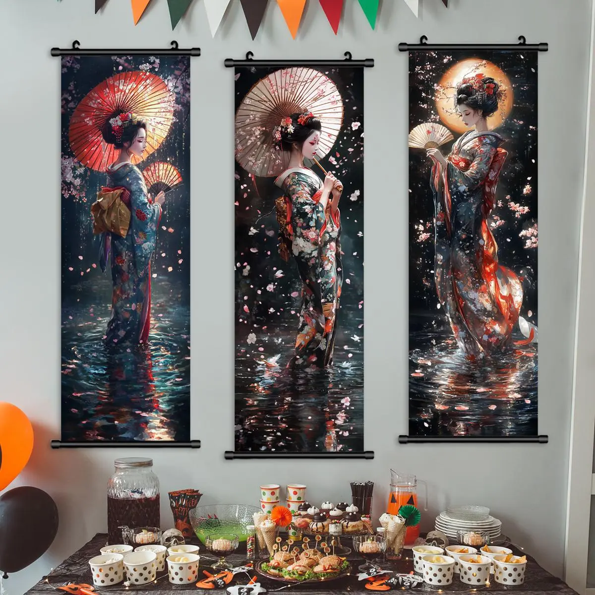 Geisha Pattern Wall Art, 3 Counts/set Japanese Style Geisha Poster, Exquisite Figure Art Decoration, Wall Decoration for Home, Living Room, Bedroom, Ornaments