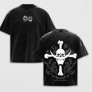 Whitebeard Pirates Edward Newgate One Piece Anime Double Sided Vintage Washed Tee Heavyweight Cotton Oversized Streetwear Hoodie Sweatshirt For Men Women Casual Daily Wear