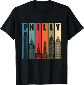 Cotton Graphic Tees Streetwear Philly Retro Vintage Philadelphia Skyline Philly City Pride T-Shirt
