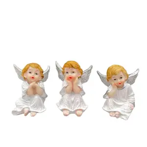 Creative Home Decor Set of 3, Mini Angel Sculptures, Resin Hand-Painted Ornaments, Indoor Outdoor Garden Decoration, Office Bedroom Shelf