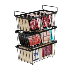 Stackable Deep Freezer Storage Bins, Set of 3 Small Organizers for Easy Access, and Colors to Prevent Food Waste, Multilayer Storage, Durable Storage Organizer