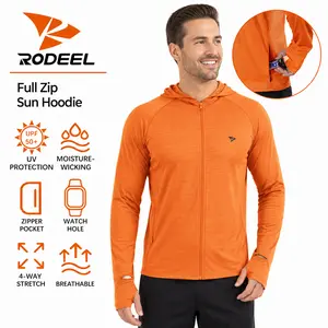 【RODEEL】930 Full Zip Sun Hoodie Shirts w/ Thumbhole Men UPF 50+ UV Protection Long Sleeve Lightweight Quick Dry Moisture Wicking Breathable Cooling Athletic Activewear for Outdoor Hiking Camping Fishing Construction Landscaping Tree Service summervibes