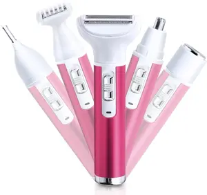 5 in 1 Electric Razor for Women Removal for Body Nose Hair Trimmer Face Shavers Eyebrow Legs Armpit Bikini Area Pubic Underarms Painless Rechargeable Portable Womens Razors Set