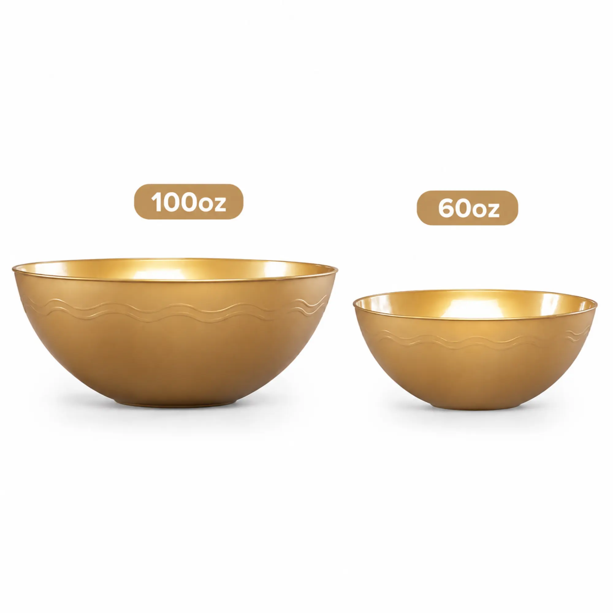 VeZee Gold Plastic Disposable Bowl Set, Premium Serving Bowls for Parties, Weddings, Catering, Buffet, BBQ, Holiday Events, Reusable Food Bowls for Salad, Fruit, Snacks, Dessert, Elegant Tableware. (Pack of 2)