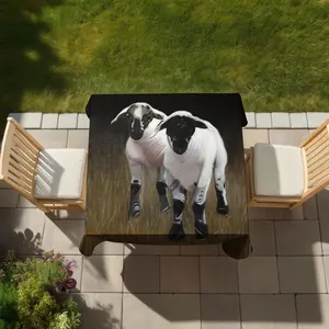 Begin Home Decor C1TC5858JXK3IC 58 x 58 in. Rustic Black Tablecloth - Two Lambs Farm Animals Decor