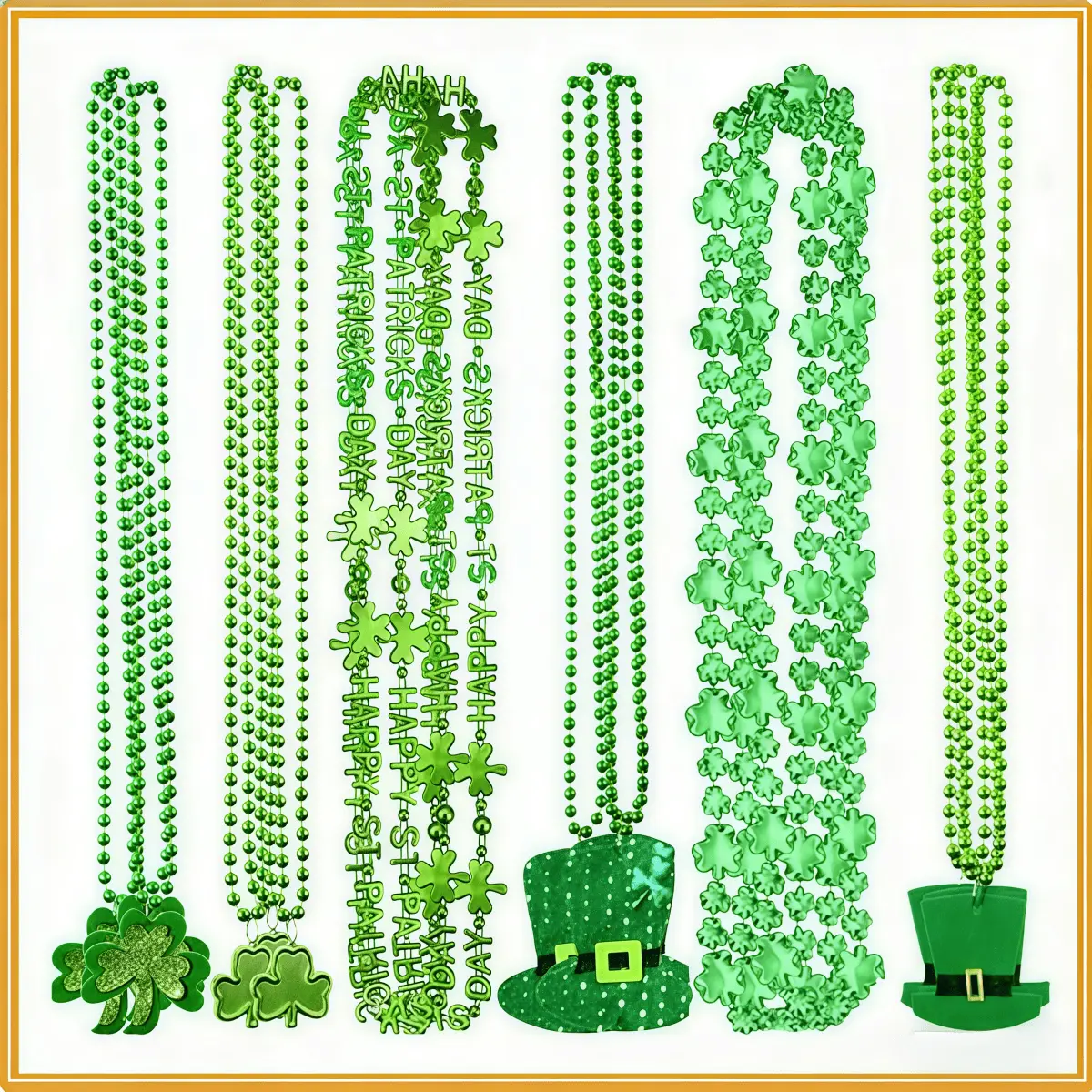 St. Patrick's Day IRISH Shamrock Beaded Necklace - Green Irish Festival Pendant for Party
