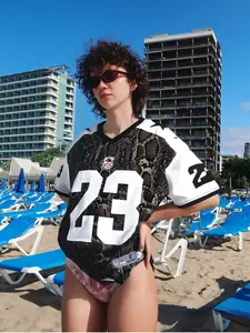 Women's Leopard Print Baseball Jersey, Loose-Fit American Retro Style T-Shirt, Summer Sports Wear for Men & Women