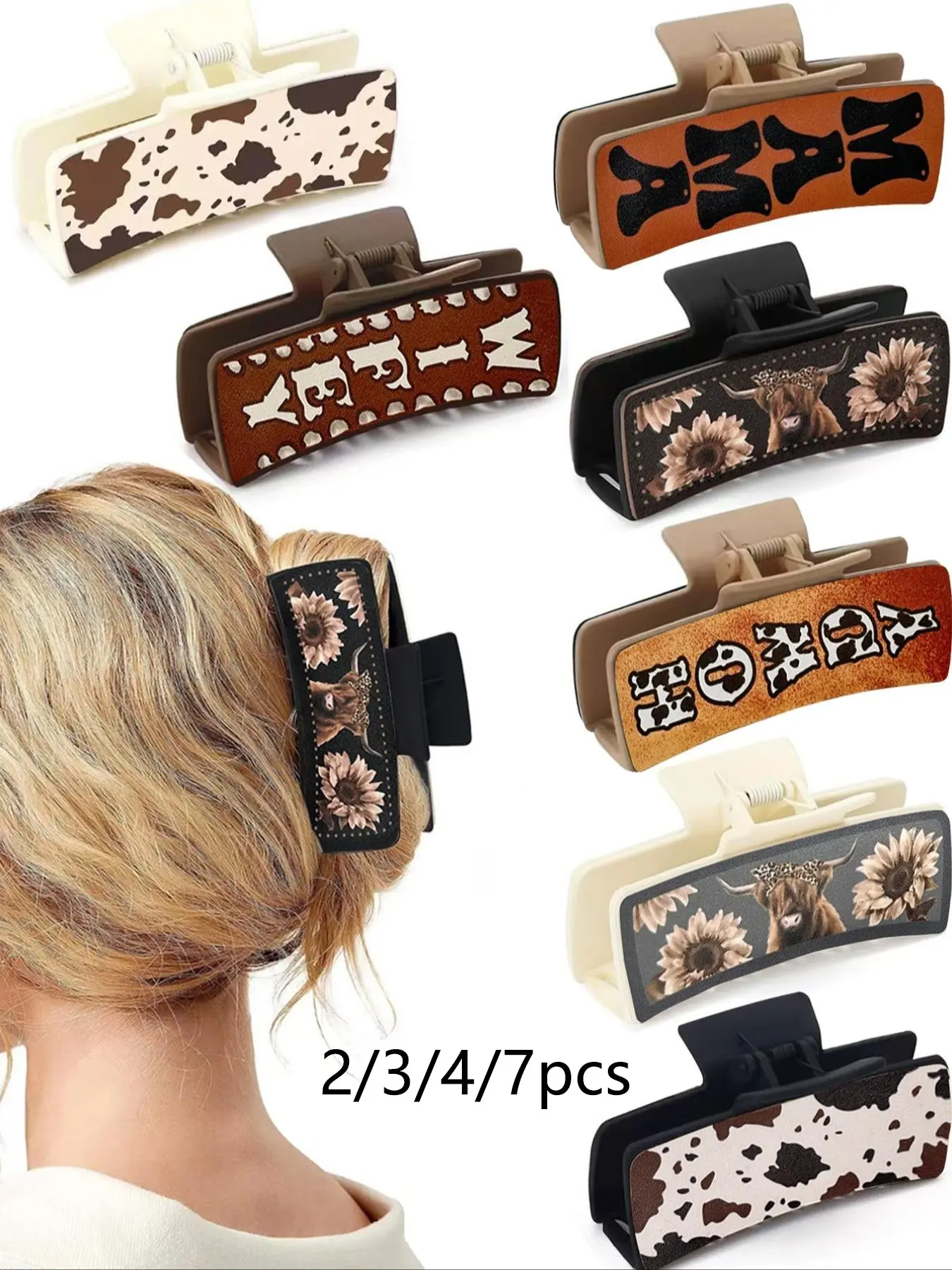 Western Cowboy Style Cute Animal Pattern Hair Claws, Fashionable Hair Accessories for Women, Casual Versatile Hair Accessories for Daily Wear, Hair Clip Set, Flower Claw Clips, Hair Decor