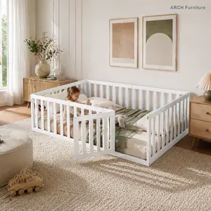 Montessori Bed - Full Size Solid Pine Wood Daybed Frame with Open Fence, Clean Lines, Simple Shape, White (OLD SKU:WF289662AAK)