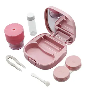 Contact Lens Case with Cleaner Washer - Travel Size - Cute Colored  Contact Lenses Applicator Removal Tool Kit, Mirror & Solution Bottle for Daily Outdoor