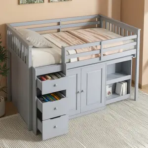 Full Over Full Metal Bunk Bed with Stairs, Built-in Bookshelf and Full-Length Guardrail, Convertible, Modular Loft Bed, with Twin Size Trundle, Espresso