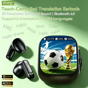 hTC NE72 AI Translator Earbuds with Touchscreen Case, No App Needed, Real-Time Language Translation, Bluetooth Wireless Earphones