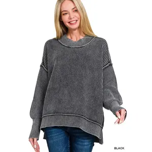 Zenana Washed Side Slit Oversized Sweater