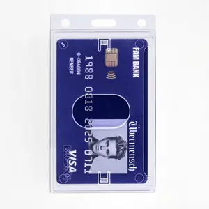 5 Pack Hard Plastic Badge Holder, Vertical Clear ID Card Holder, Rigid Case Single ID Protector with Easy Access Thumb Slot, Scannable, for Lanyard  Chain and Badge Reels-Frosted Clear
