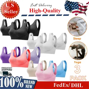 3 Pack Sport Bras Wire-free Light Support Tank Sports Yoga Sleep Seamless Bra US