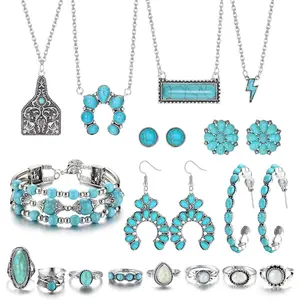 1 set of Bohemian style jewelry set, including a necklace, earrings, bracelet, and ring, suitable as a ladies' birthday or holiday gift
