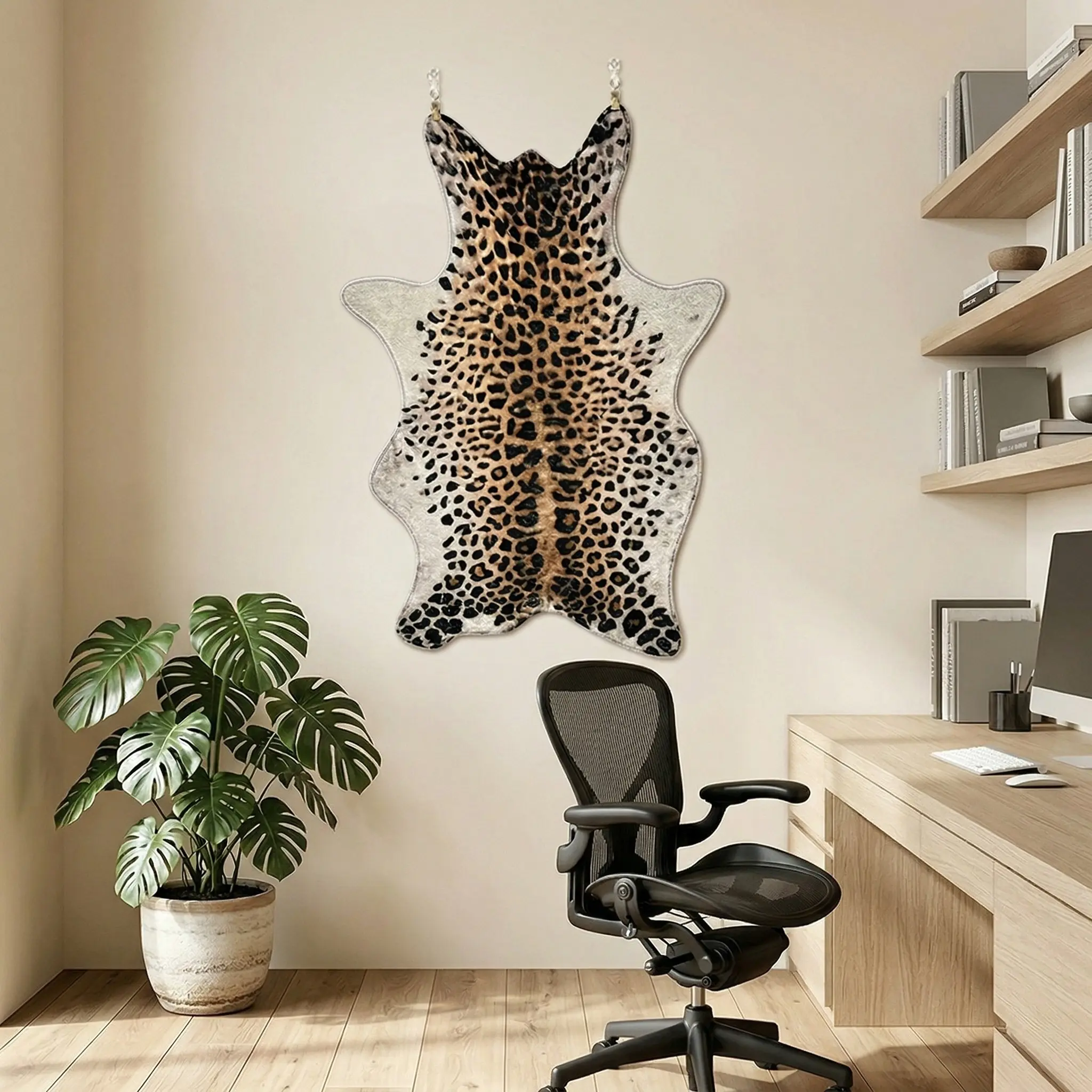 Leopard Print Artificial Leather Wall Hanging, Artistic Animal Pattern Rug, Stain-Resistant Bedroom Decor, Unique Knit Design, Wall Mounting Decor, Hangable