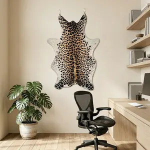Leopard Print Artificial Leather Wall Hanging, Artistic Animal Pattern Rug, Stain-Resistant Bedroom Decor, Unique Knit Design, Wall Mounting Decor, Hangable