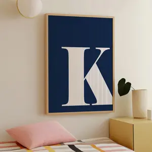 Navy Blue Letter K Wall Art – Preppy Dorm or Nursery Alphabet Poster – Name Initial – Unframed, 5 size, 8x12 to 27x40 inch