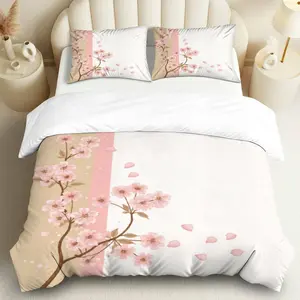 3PCS Duvet Cover Set, 1 Duvet+2 Pillowcases(Without filler), Floral Sakura Blossom Pink Romantic Elegant nature theme, Spring bedding set, Soft Luxurious Comfortable Suitable for decoration Bedroom, Hotel, Guest Room, Dormitory.