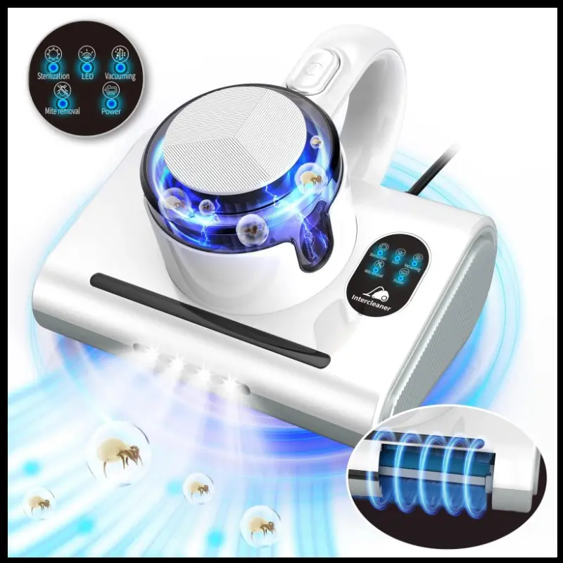 [DealsForYouDays]INTERCLEANER Corded Lightweight Handheld Vacuum Cleaner – Home Cleaning Machine with 13Kpa Powerful Suction, UV-C Light, LED Headlights, High Heating Tech, 1.2kg Dust Mite Remover for Mattress, Sofa Fabric, Fabric-Safe Handheld Vacuums