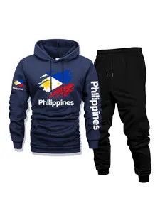 Men's Casual Hoodie & Pants Set, Philippines Print - Comfortable, Versatile & Breathable for Daily Wear, Outdoor Activities, Front Kangaroo Pocket, Machine Washable, Fleece Lined 2-Piece Set for Fall & Winter, Perfect as a Surprise Gift