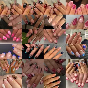 576pcs Short Oval Star French Leopard Flower Press-On Nails Set, Acrylic Fake Nails, Easy Wear, Perfect for Parties, Dancing, Daily Use