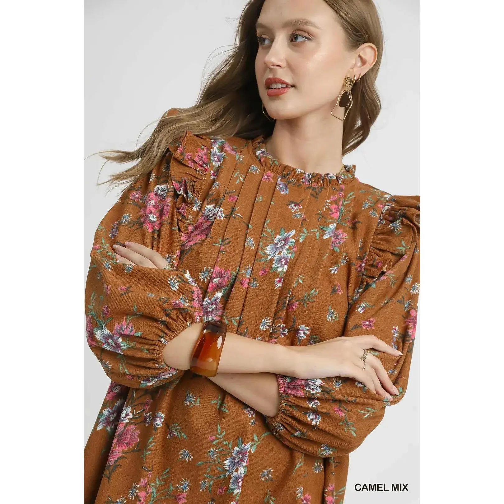 Floral Ruffle Shoulder Mini Dress